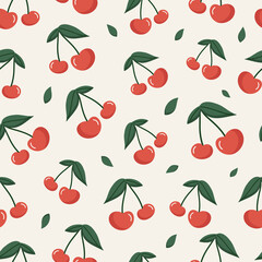 Seamless pattern with cherries and leaves
