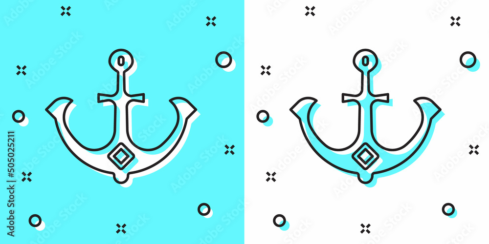 Poster black line anchor icon isolated on green and white background. random dynamic shapes. vector
