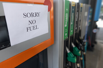 No fuel sign on petrol station due to economic crisies