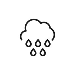 Forecast and weather concept. Minimalistic monochrome signs suitable for apps, sites, advertisement. Editable stroke. Vector line icon of raindrops under cloud as symbol of rain