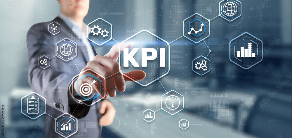 Aufkleber kpi key performance indicator business internet technology concept on virtual screen