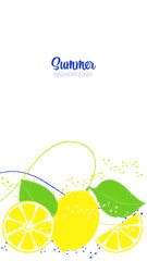 Vertical Vector Banner With Fresh Juicy Lemons, Decorative Brush Strokes and Splashes
