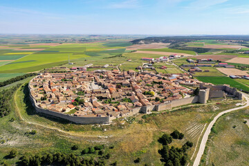 Aerial view of the walled town of Urueña, Valladolid