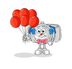 wristwatch clown with balloons vector. cartoon character