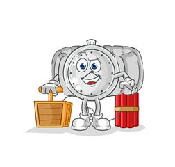wristwatch holding dynamite detonator. cartoon mascot vector