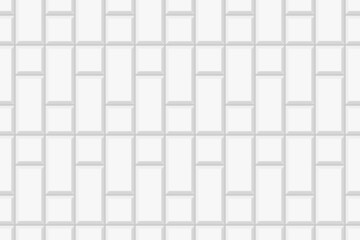 Rectangle and square tile layout. Ceramic or brick white wall seamless pattern. Kitchen backsplash or bathroom floor background. Interior or facade texture. Vector flat illustration