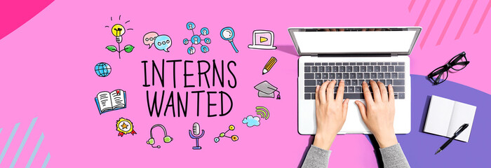Interns Wanted with person using a laptop computer