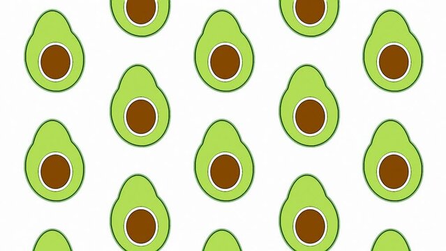 Drawn vector animated avocados are moving on white background