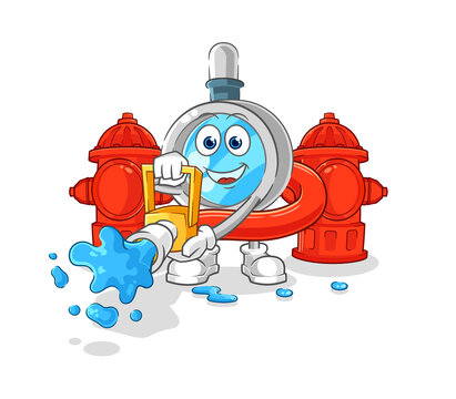magnifying glass firefighter vector. cartoon character