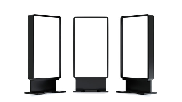 Blank Mock Up Vertical Billboard Or LCD Screen Floor Stand, 3D Rendering.