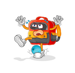 backpack hiten by bowling cartoon. cartoon mascot vector