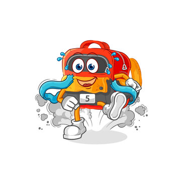 backpack runner character. cartoon mascot vector