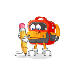 backpack write with pencil. cartoon mascot vector