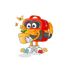 backpack with a flower pot. character vector