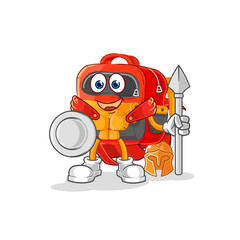 backpack spartan character. cartoon mascot vector