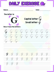 Cursive Alphabet Letter Tracing Practice and Handwriting Exercise for Primary and Kindergarten School Kids