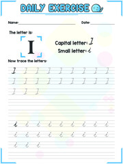 Cursive Alphabet Letter Tracing Practice and Handwriting Exercise for Primary and Kindergarten School Kids