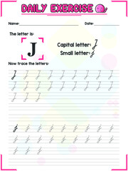 Cursive Alphabet Letter Tracing Practice and Handwriting Exercise for Primary and Kindergarten School Kids