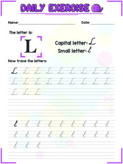 Cursive Alphabet Letter Tracing Practice and Handwriting Exercise for Primary and Kindergarten School Kids