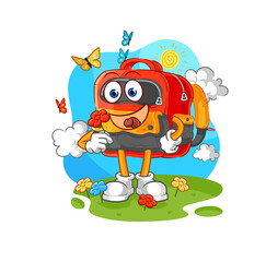 backpack pick flowers in spring. character vector
