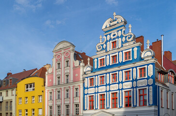 Colorful facades of ancient houses in the Old Town of Szczecin