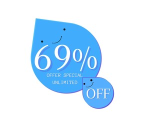 69% offer unlimited special design Cute water droplet with blue 3D face (discount online poster)(percentage and number)