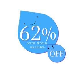 62% offer unlimited special design Cute water droplet with blue 3D face (discount online poster)(percentage and number)