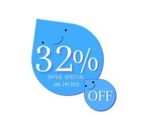 32% offer unlimited special design Cute water droplet with blue 3D face (discount online poster)(percentage and number)