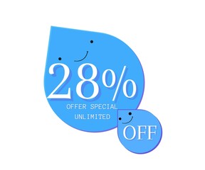 28% offer unlimited special design Cute water droplet with blue 3D face (discount online poster)(percentage and number)