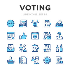 Fototapeta na wymiar Voting vector line icons set. Thin line design. Outline graphic elements, simple stroke symbols. Voting icons