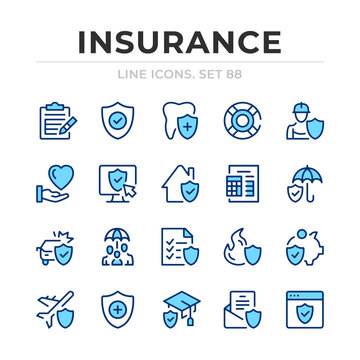 Insurance vector line icons set. Thin line design. Outline graphic elements, simple stroke symbols. Insurance icons