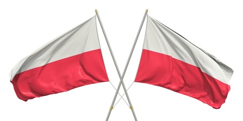 Isolated flags of Poland on white background. 3D rendering