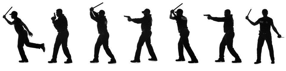 Silhouettes of police officer isolated on white