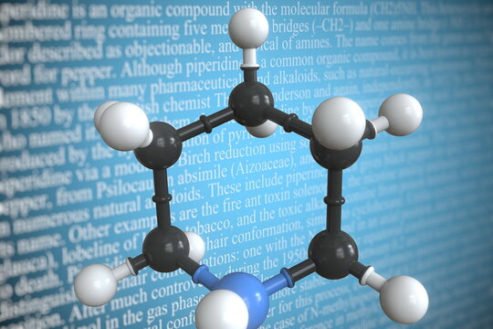 Piperidine scientific molecular model, 3D rendering
