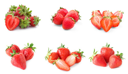 Set of sweet ripe strawberry isolated on white