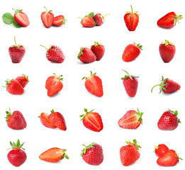Set of sweet ripe strawberry isolated on white