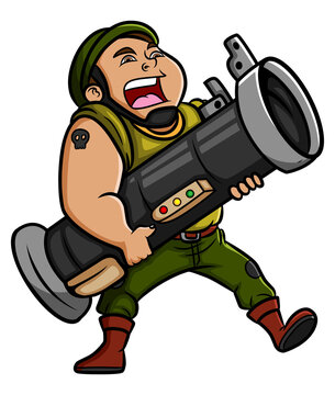 The strong army is holding the bazooka