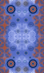 Ethnic seamless pattern. By combining ethnic elements, blue and earth colors are blended to create a bohemian atmosphere. Suitable for textiles and other prints.