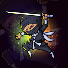 Fototapeta na wymiar The ninja is jumping and attacking with the katana esport mascot design logo