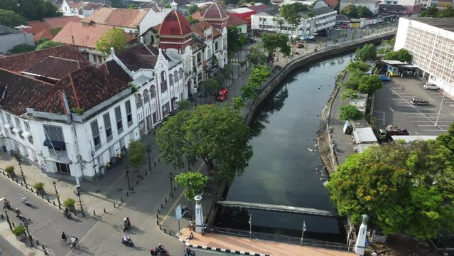 Semarang, Indonesia, May 12, 2022 : Aerial View Old City (Kota Lama) Semarang, Central java, Indonesia.
