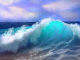 Turquoise Ocean Wave
Hadnpainted digital painting