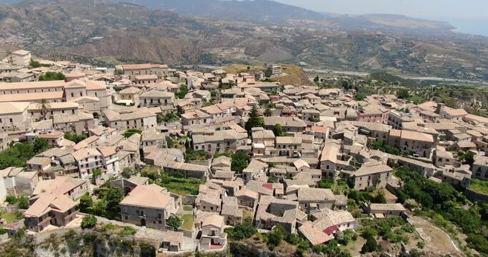 Gerace, Calabria, Italy. Aerial drone view. Slow sideways flight.