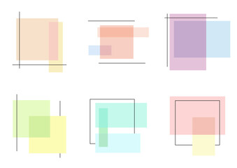Kolorowe kwadraty, prostokąty, wielokąty i linie z miejscem na tekst w kolorze landrynek. Ramki do projektów, prezentacji, naklejki, kontenery. Podstawowe geometryczne figury. - obrazy, fototapety, plakaty