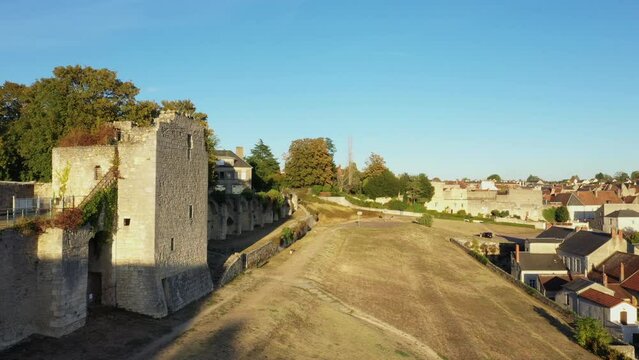 The walls of the medieval town center of Charite sur Loire in Europe, France, Burgundy, Nievre, in summer, on a sunny day.