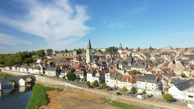The medieval town center of Charite sur Loire in Europe, France, Burgundy, Nievre, in summer, on a sunny day.