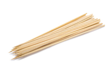 Wooden skewers on white background