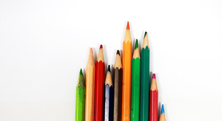 Photo of pencils in various colors, these pencils are for coloring pictures, usually these pencils are used by kindergarten or elementary schools when there are art lessons
