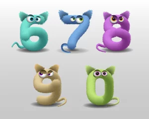 Fotobehang Alphabet with cute fur monster character 6 to 0 © Hogie