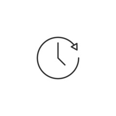 Time and clock. Minimalistic illustration drawn with black thin line. Editable stroke. Suitable for web sites, stores, mobile apps. Line icon of clock with arrow as symbol of timer