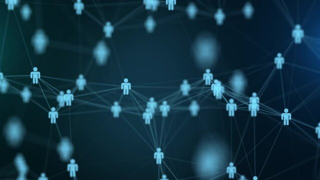 Social networks and interaction concept. Virtual icons of network community with connected anonimous people. Global network connecting with points and lines. Cyber technologies link background